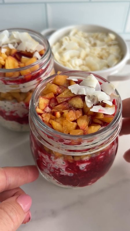 Peach and Raspberry Layered Overnight Oats