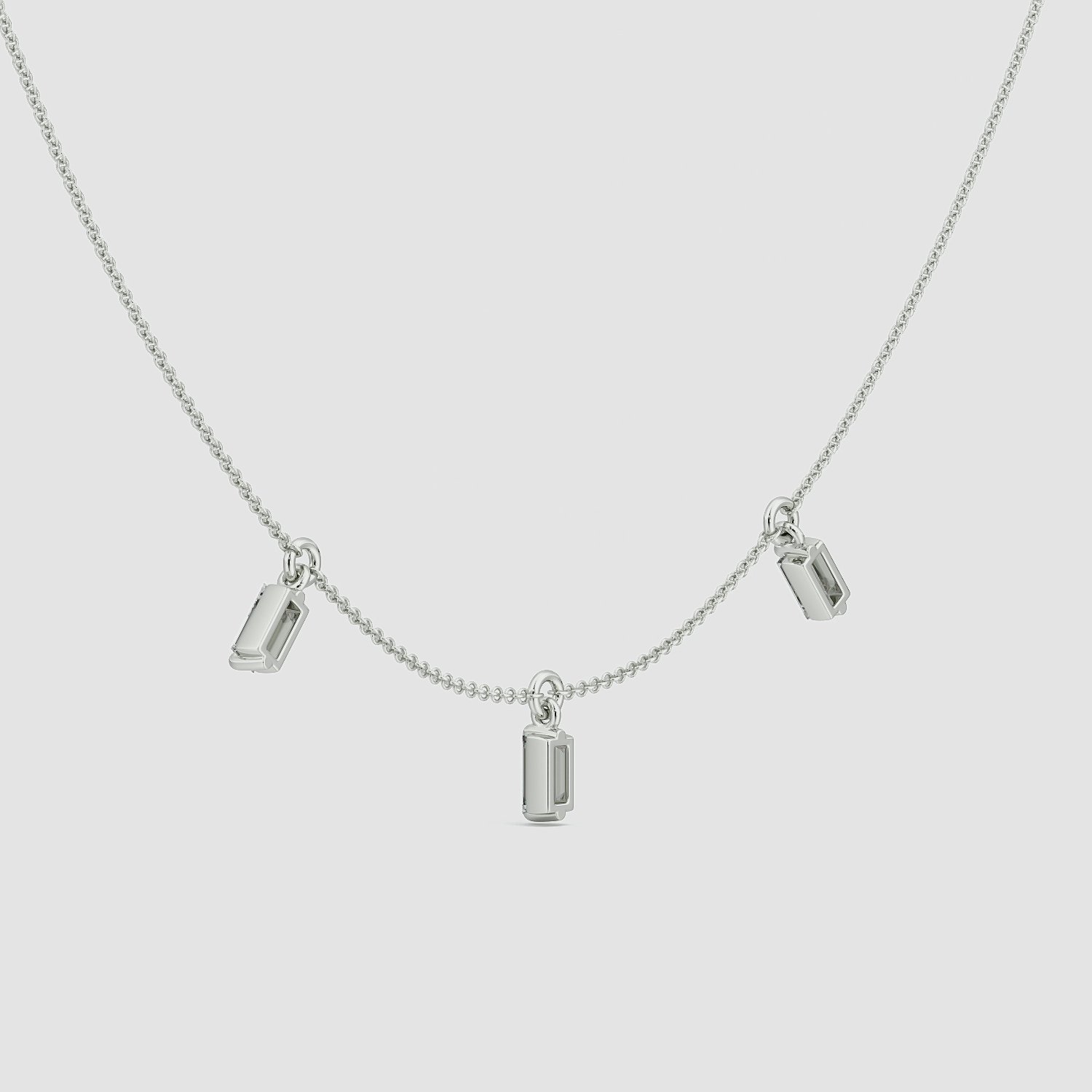 Floating Baguette Station Necklace | Baguette | 14k | White Gold | diamondCount: 3 | chainLength: 16-18