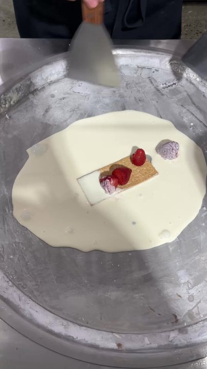 Cryo Rolls - Creating the strawberry cheesecake ice cream - Ice Cream & Frozen Yogurt Near Me - Bellingham, Washington