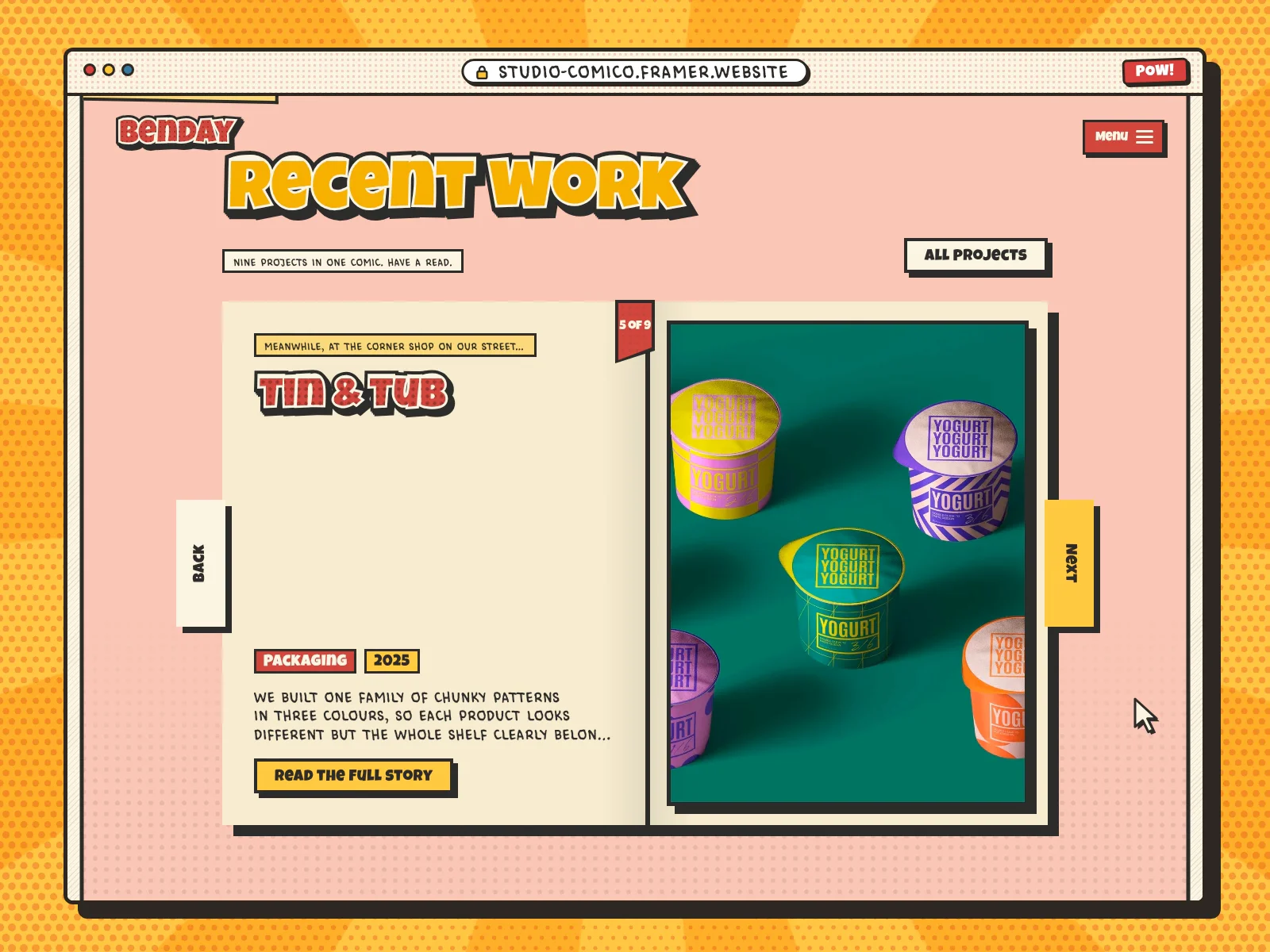 Instead of a regular portfolio grid, I turned the projects section into an actual comic book featuring projects.  Click any project on the cover, and the book flips open right to that story. Keep hitting Next to turn the pages.  And the best part? Everything is connected to @framer CMS, so adding or updating projects is easy.  Just one of the fun little things I built for Studio Comico!Remix For Free