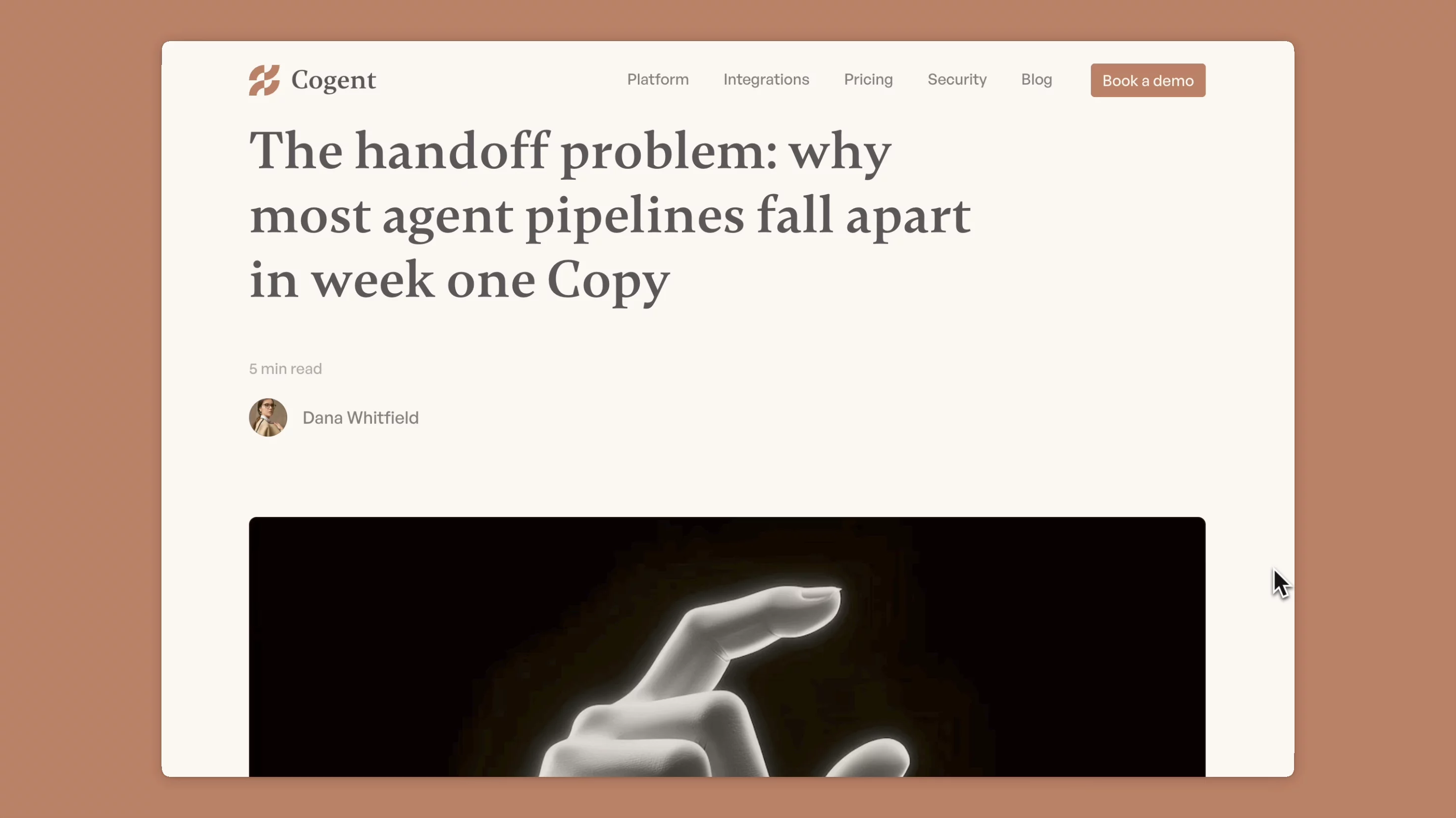 Cogent blog page complete. Blog off the CMS, every article routing to a demo. Video ↓