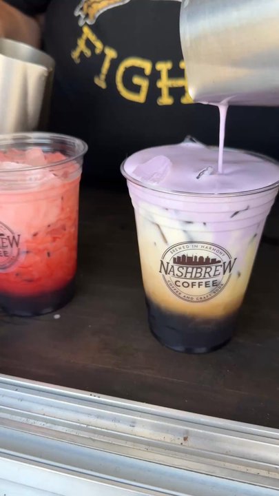 Nashbrew Coffee - That pour though!!! I got a Red Velvet White Chocolate Latte and a Tennessee Honey w/ Blackberry Cold Foam. They were soooooo good!!! - Coffee & Tea Near Me - Lebanon, Tennessee