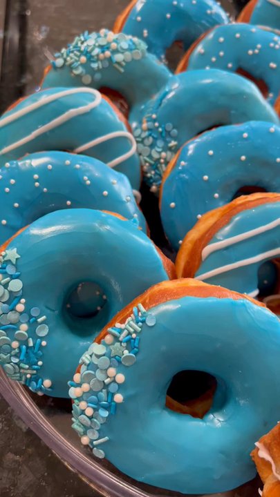 Doh-Nut-Hut - Custom blue donuts for baby boy sprinkle!. Loved the variety of drizzle and sprinkles. - Donuts Near Me - Los Alamitos, California