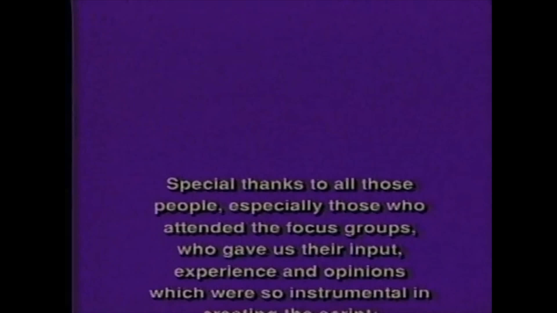 Scrolling text displays the production credits and acknowledgments for an Ontario Ministry of Tourism and Recreation project produced in 1990.