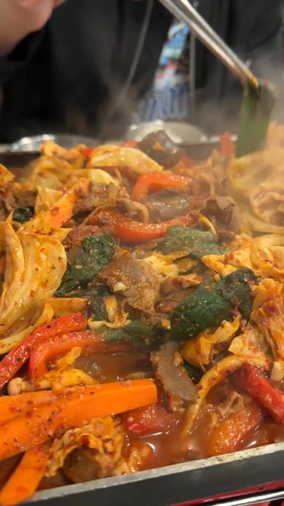 Moobongri Irvine Barranca - Spicy Pan Fried Soondae W/ Veggies - Korean Near Me - Irvine, California