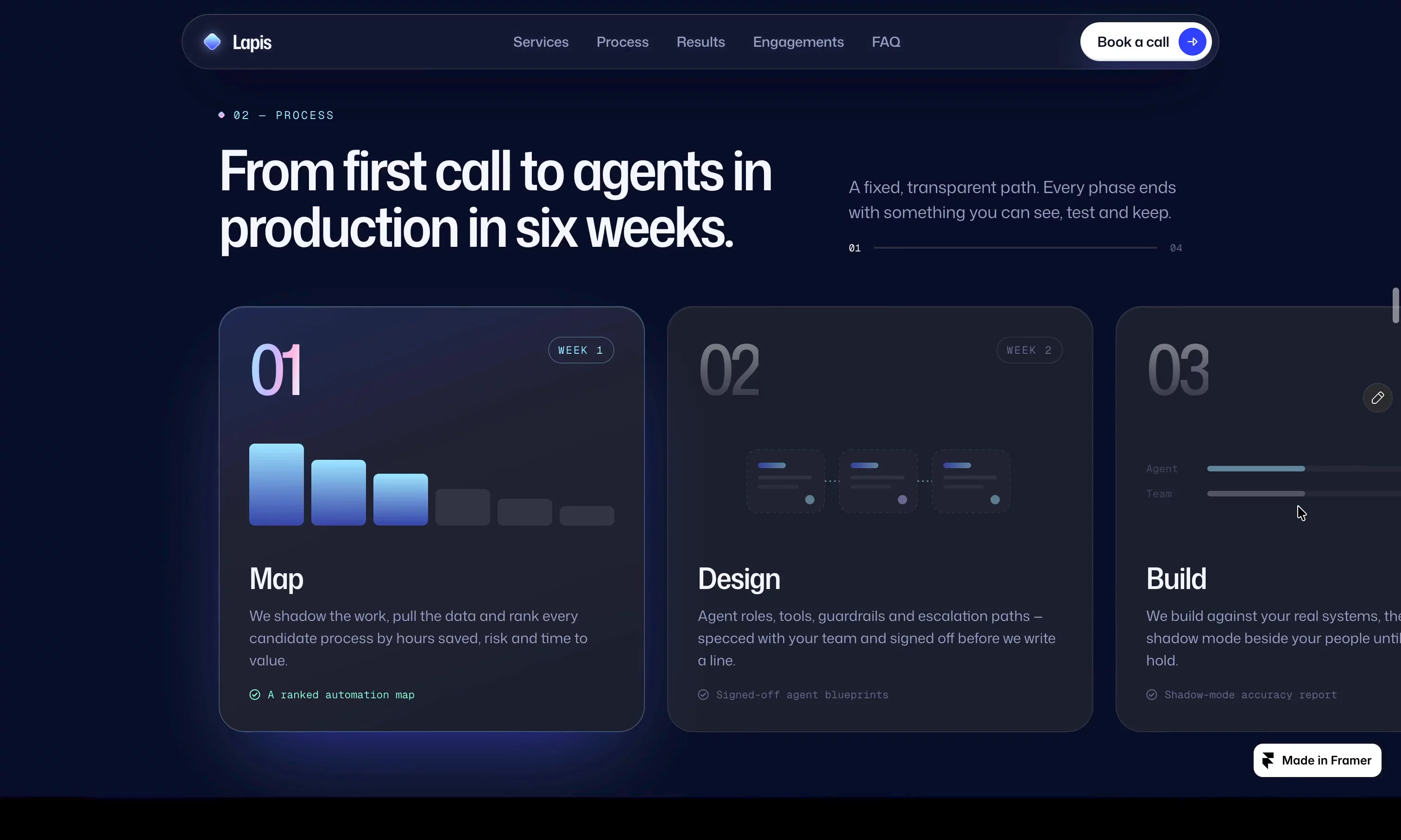 Lapis: a concept website for an AI agency, designed and built entirely in Framer.I wanted it to feel futuristic without sacrificing clarity: one headline, one call to action, and a live agent console right under the hero that shows the product working.Check out the live site: https://lapisagency.framer.aiWhat would you improve?
