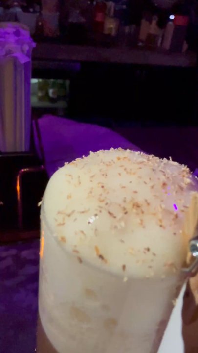 The Alchemist - Yo No Soy Celeso - Banana infused Cachaça Germana, crème de banana, guava nectar, sugar syrup, lime, guava foam, fried plantains - Coffee & Tea Near Me - Indianapolis, Indiana