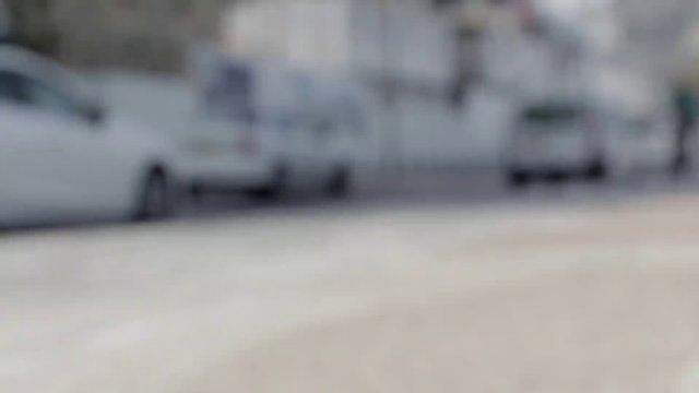 Blurred cars in slow-moving traffic