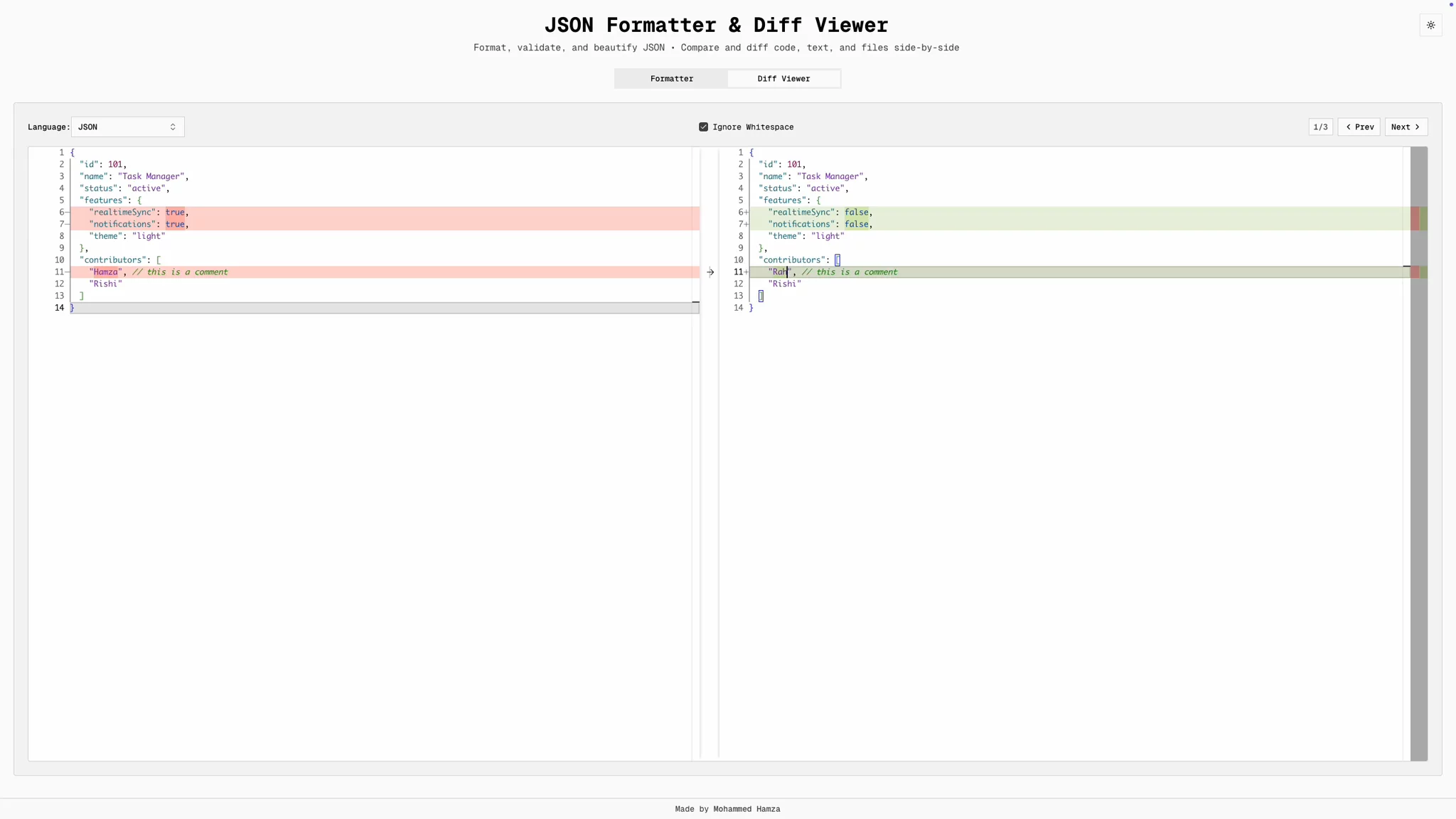 JSON Formatter & Diff Viewer image 1