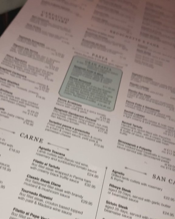 San Carlo Restaurant - Menu and inside of restaurant - Italian Near Me - Bristol, BST