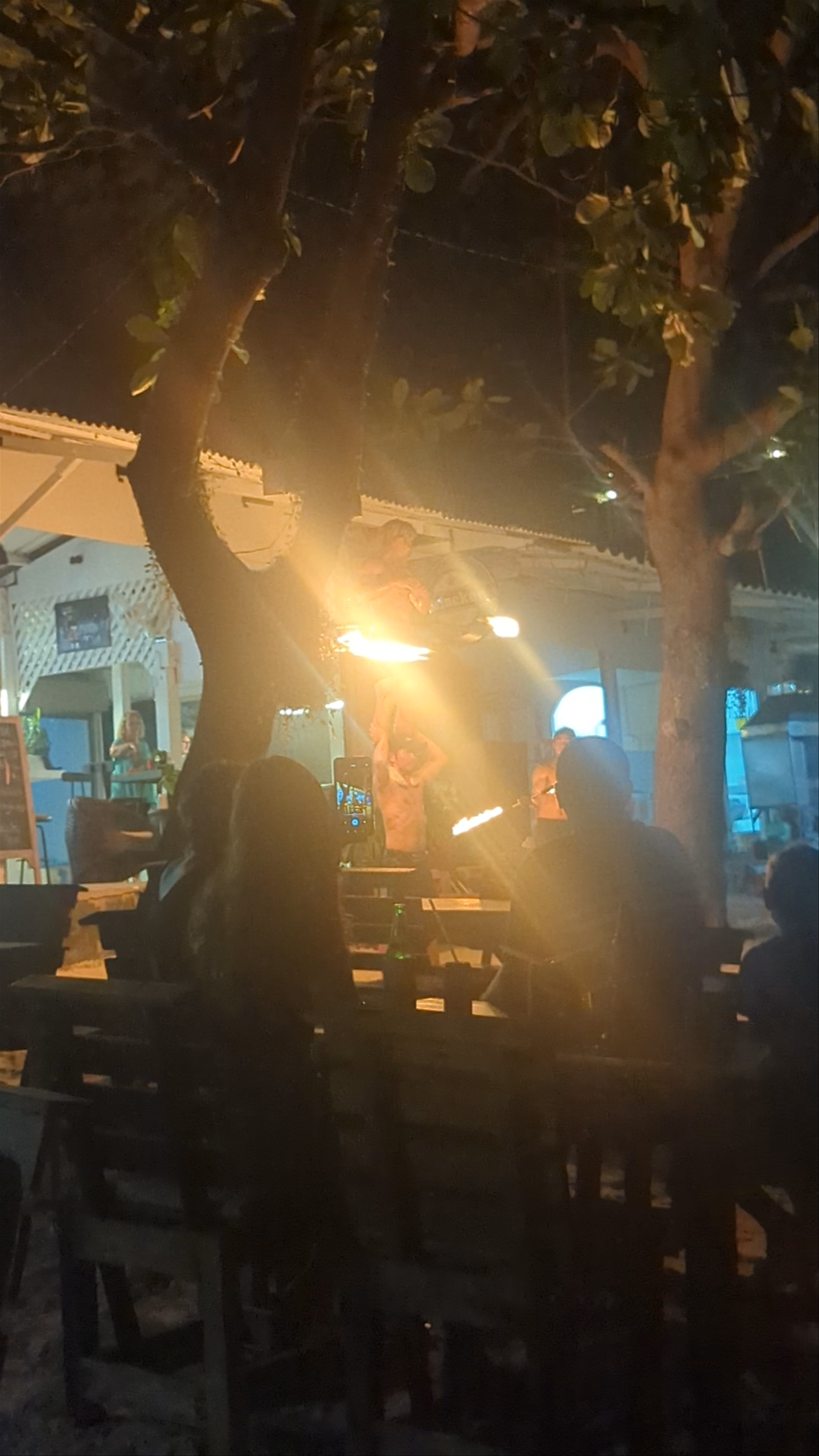 Nighttime Fire Performance at หาดวงเดือน Beach, Rayong, Thailand