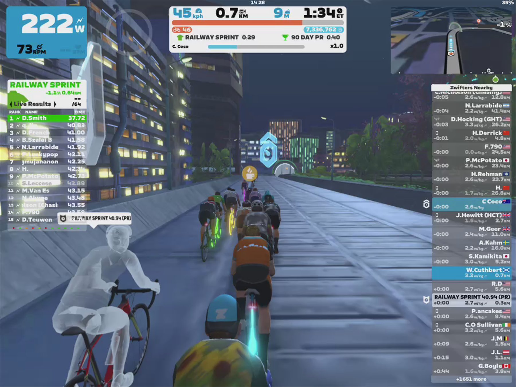 Nursing the shoulder…Zwift - Pacer Group Ride: Sprinter's Playground in Makuri Islands with Coco