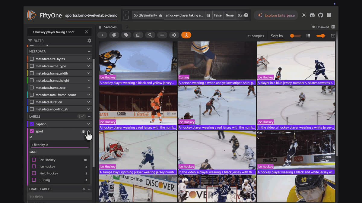 Type a description and watch clips rerank by relevance, with no tags or training.