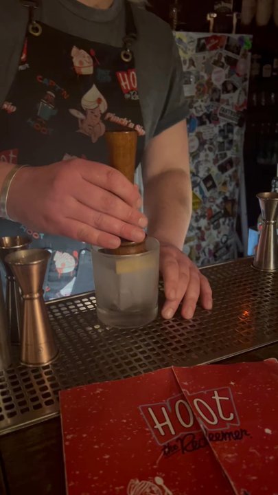 Hoot The Redeemer - Stamped ice for signature cocktails - Dive Bars Near Me - Edinburgh, EDH