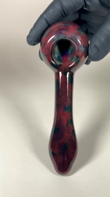 Preview pic of Spoon Pipe - 6.25 Inches - Ceramic - Black, Red and Blue - FREE SHIPPING!