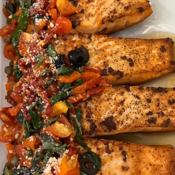 Ardmore Seafood - Mediterranean Salmon  topped with roasted peppers,sun dried tomatoes, capers ,olive , basil and Parmesan . So Healthy and so good ! - Seafood Markets Near Me - Ardmore, Pennsylvania