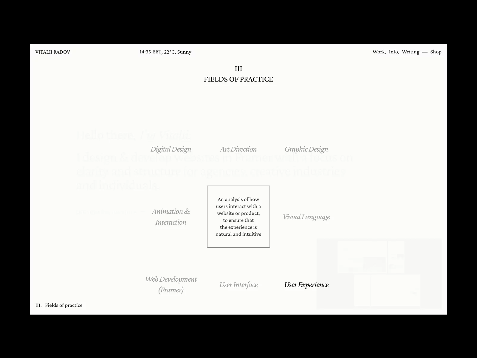 "Fields of practice" section of Home page.https://www.vitaliiradov.com