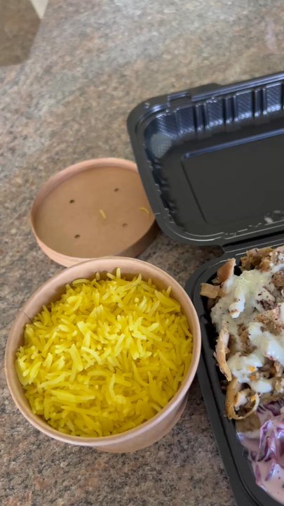 Oh My Grill Halal Mediterranean Grill Cedar Falls - Chicken Schwarma Bowl with hummus, lettuce, coleslaw, rice, yum - Halal Near Me - Cedar Falls, Iowa