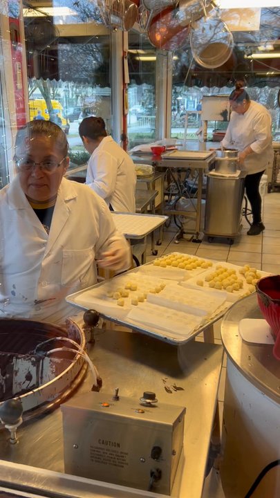 Graham's Chocolate - Making the milk chocolate vanilla truffles - Candy Stores Near Me - Geneva, Illinois