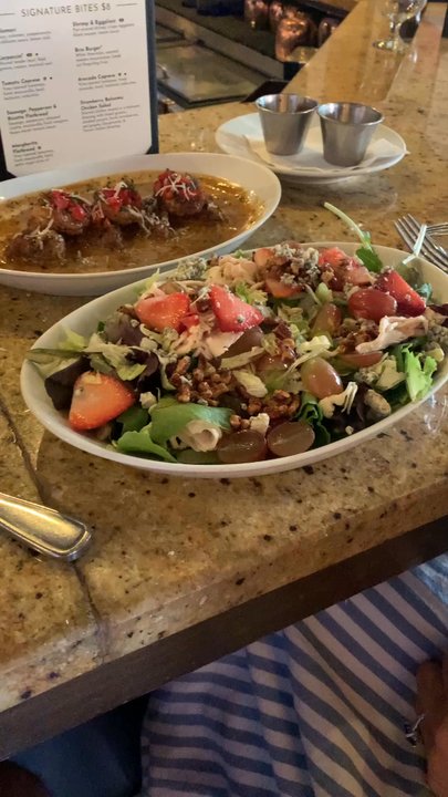 Brio Italian Grille - Hh chicken salad and shrimp app with eggplant.  Brio pasta on left. - Italian Near Me - Southlake, Texas