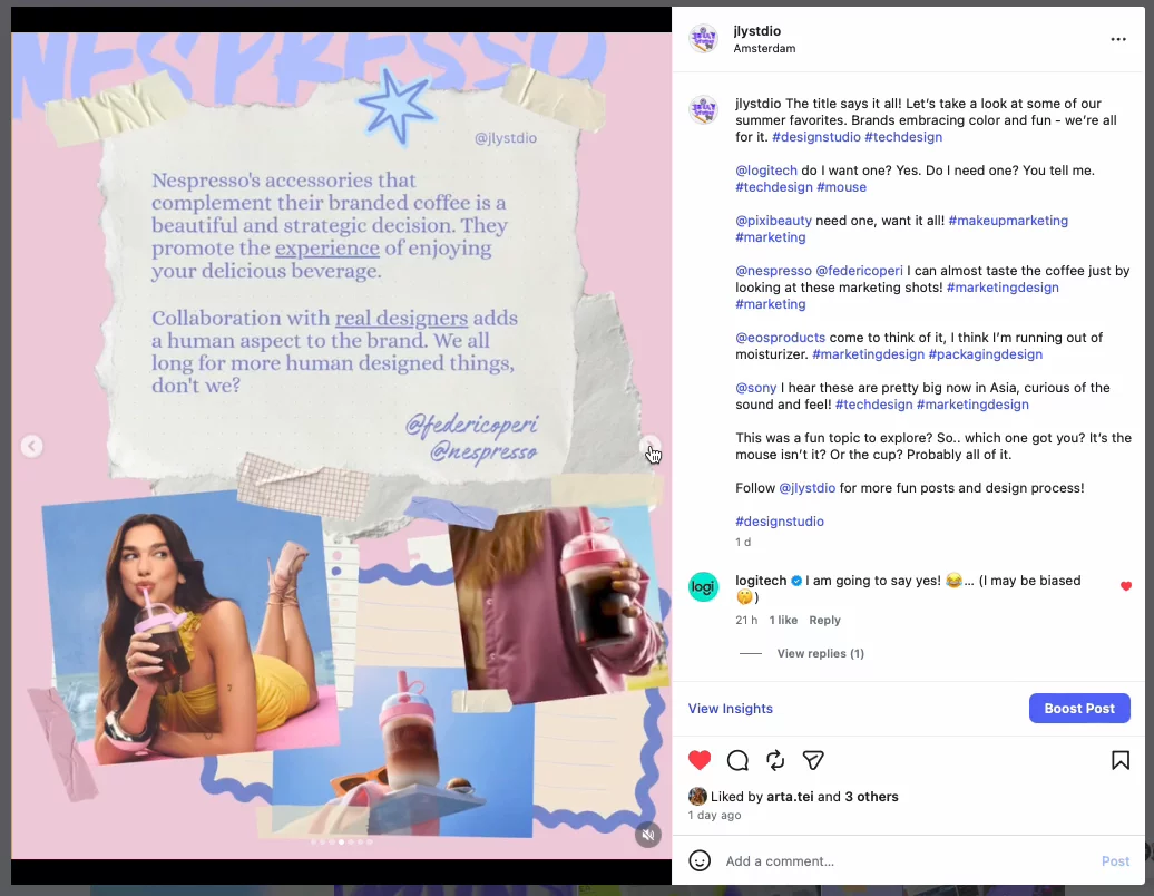 I put so much effort in this fun instagram carousel and like 2 people saw it, but what saved the day was the actual logitech social media team commented 😭✨ should I put their comment in my CV? There's only one answer