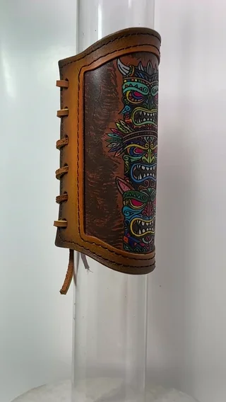 Preview pic of Hand-Painted Leather RipGrip | Glass Water Pipe Sleeve | Art for Your Glass-Totum