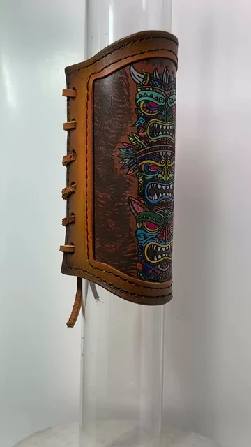 Preview pic of Hand-Painted Leather RipGrip | Glass Water Pipe Sleeve | Art for Your Glass-Totum