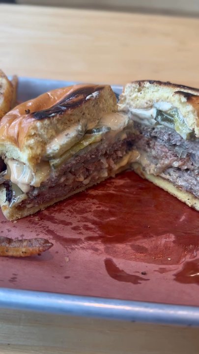 Bear's Smokehouse - The Smash Burger Cut in half - Barbeque Near Me - New Haven, Connecticut
