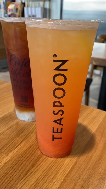 Teaspoon - Lychee on Lychee (back) & Guava Sunset (front) - Bubble Tea Near Me - Las Vegas, Nevada