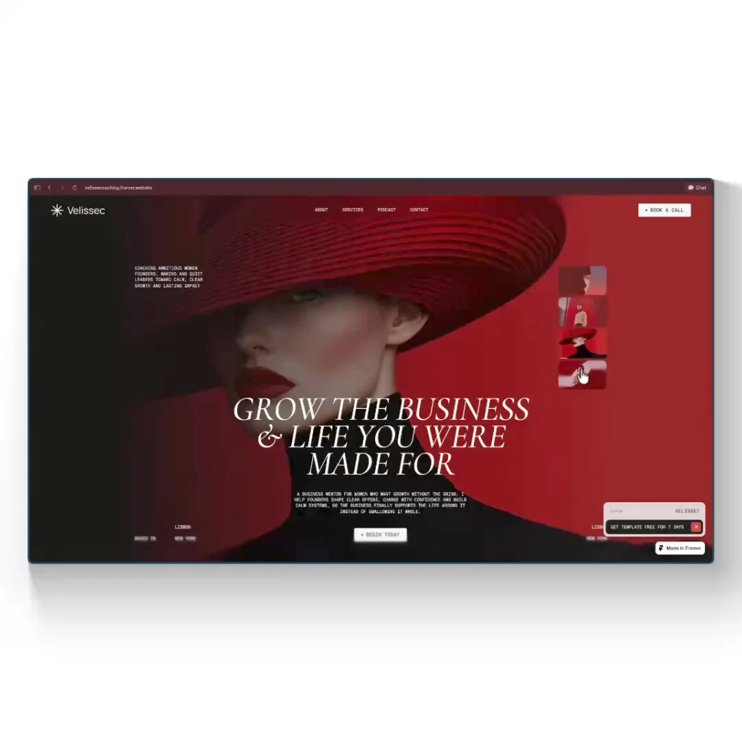 Velissec is now live on the Framer Marketplace. It's a calm, editorial template for coaches, mentors and consultants who want a site that builds trust and books more calls. • 6 pages, ready to edit • CMS-powered podcast with episode pages • Fully responsive on desktop, tablet and phone Free for 7 days. Link in the comments.