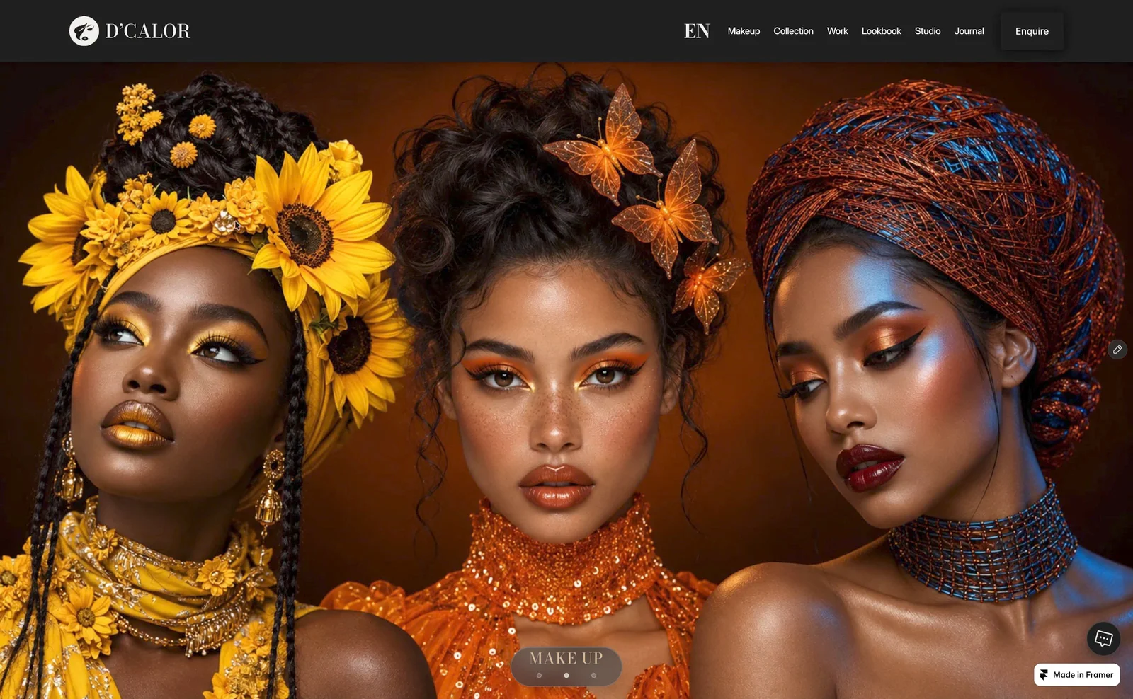 Colour, with a point of view.Sculptural portraits, a changing beauty hero and colour reveals as you scroll. D’CALOR is a Framer template for makeup artists and creative studios.Try the live previewhttps://d-calor.framer.website/Get D’CALOR for your Framer projecthttps://buy.polar.sh/polar_cl_BB1RZdnz8SGcroB24gz6Nn8EH81rFXcWoNDh63pLYi6