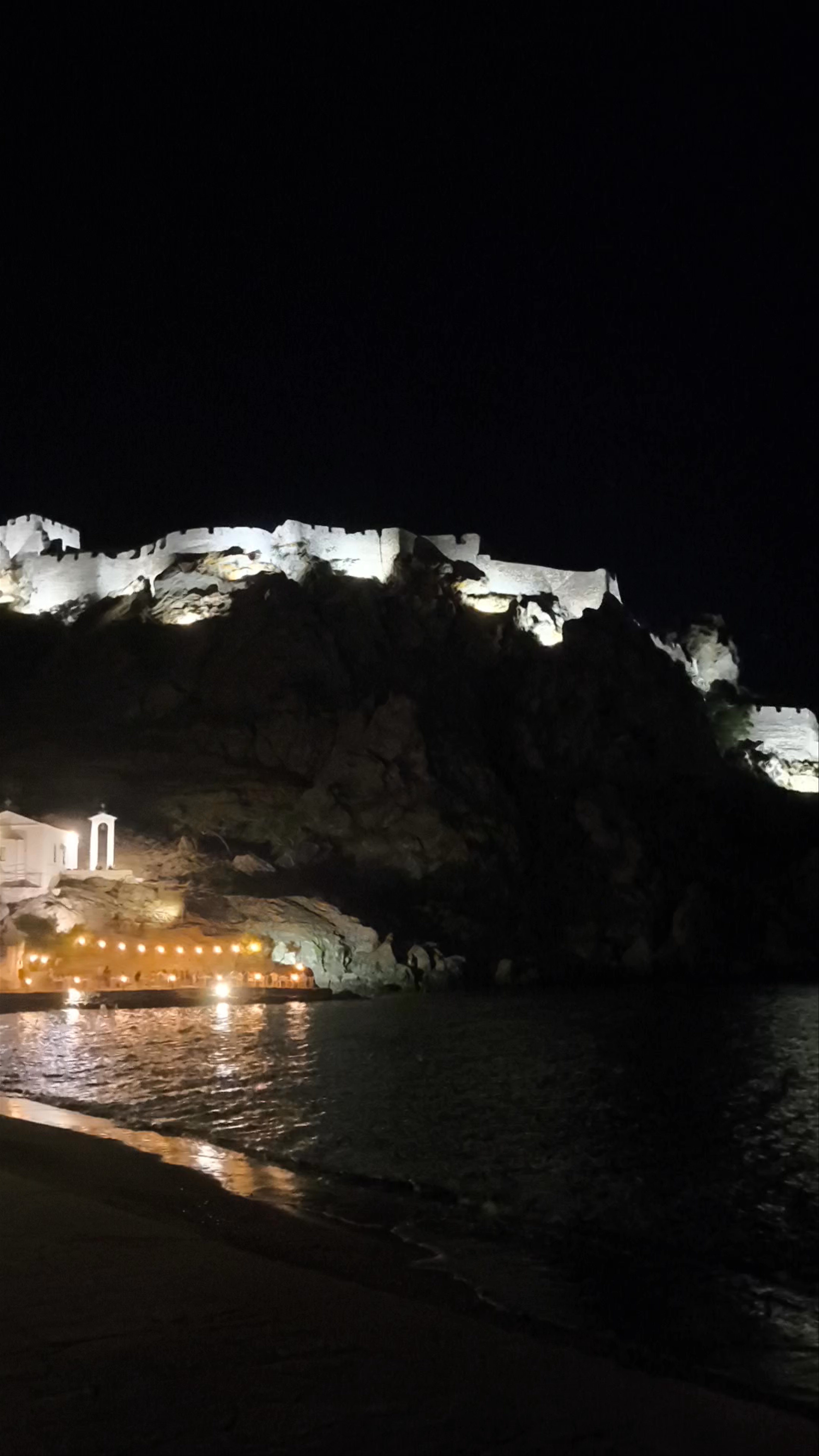Myrina Castle Illuminated at Night on Limnos Island, Greece