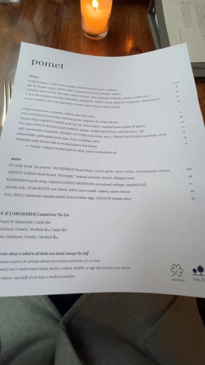 Pomet - Menu - New American Near Me - Oakland, California