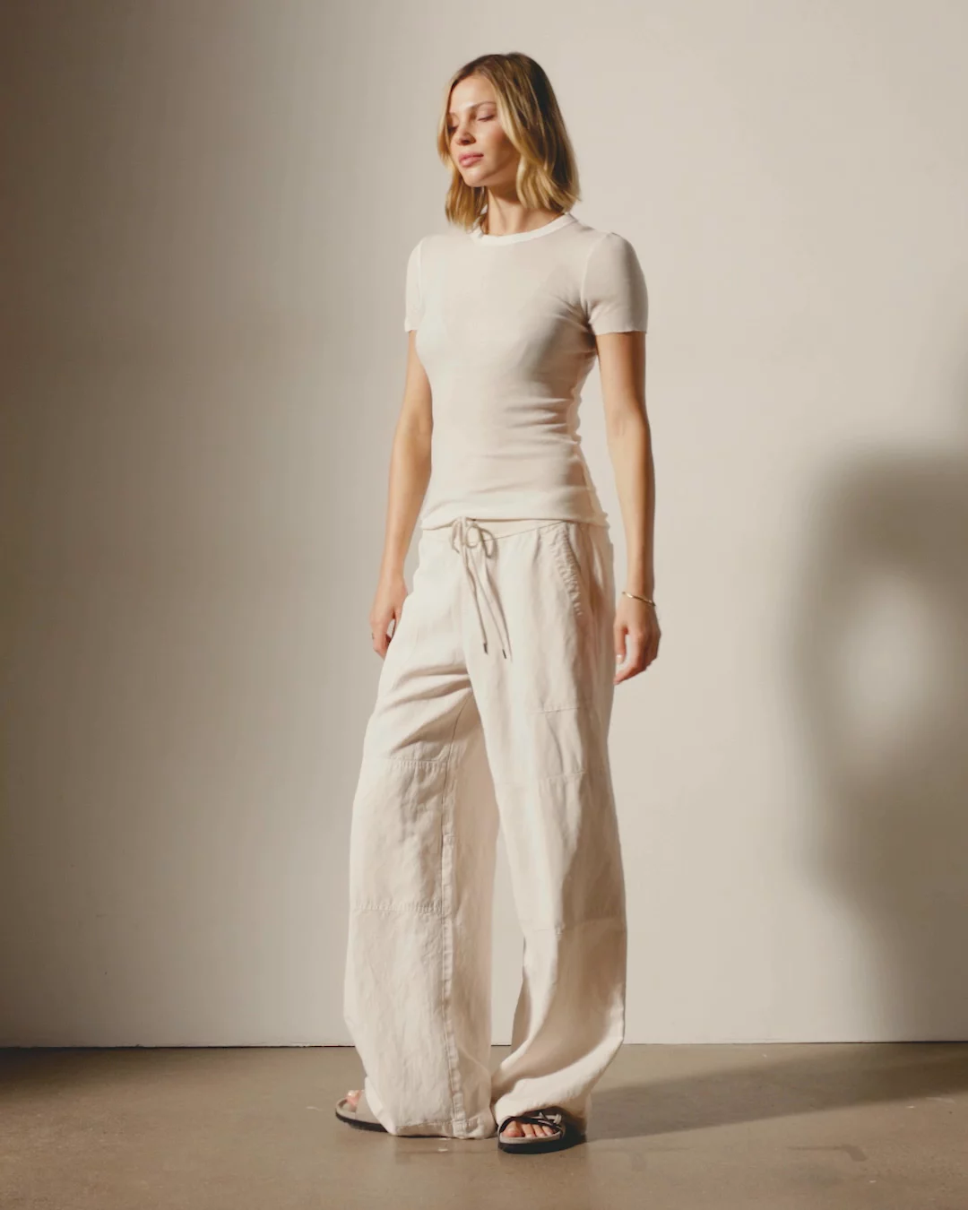 Cotton Cashmere Blend Ribbed Crew - Ivory | James Perse Los