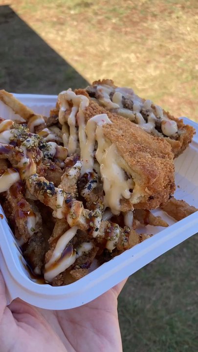 Kealoha Seafoods - Deep fried smash cheeseburger with fries - Food Stands Near Me - Honolulu, Hawaii