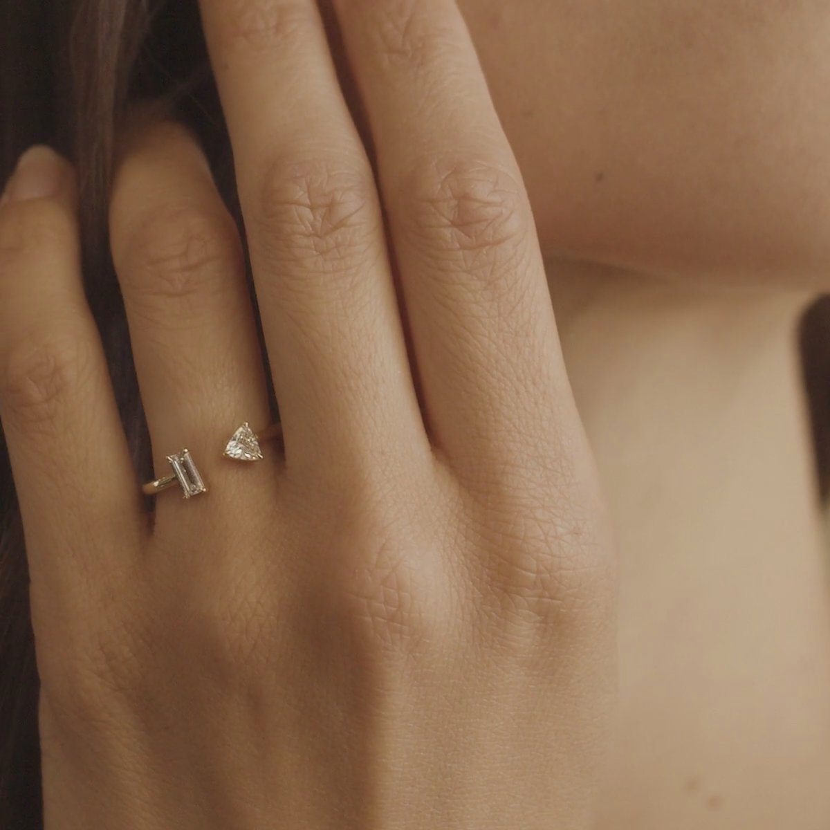 Mixed Cuff Ring | Baguette and Trillion | 14k | White Gold