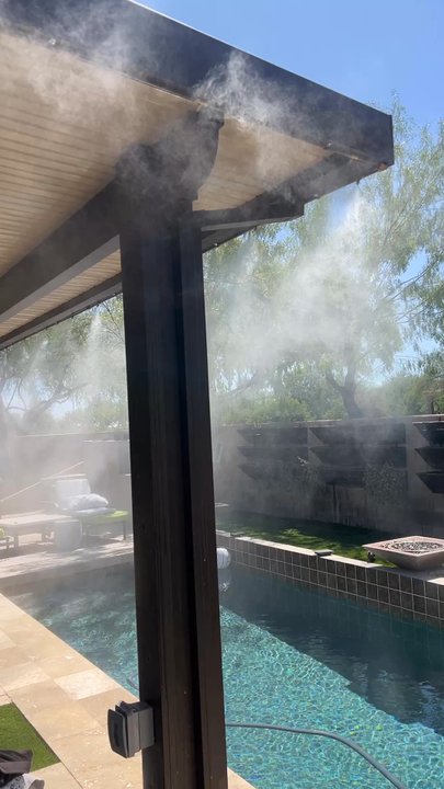 Greenheart Pergolas - Solid Attached Alumawood Pergola w Mist System - Landscaping Near Me - Tempe, Arizona