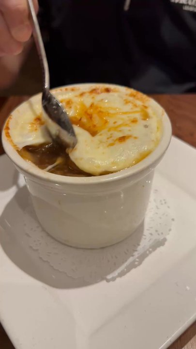 Texas Onion Soup, it's big and cheesy. Delicious!