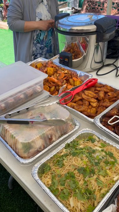 Wat Buddhadhammo - Some of the foods brought in to share by the worshippers to share for lunch - Buddhist Temples Near Me - Moreno Valley, California