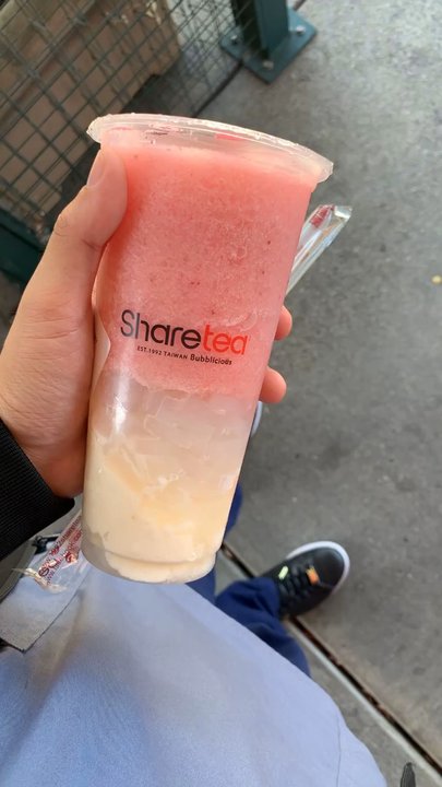 Sharetea - Strawberry Ice Blended with Ice Cream and Lychee Jelly ($5.50) - Coffee & Tea Near Me - Fremont, California