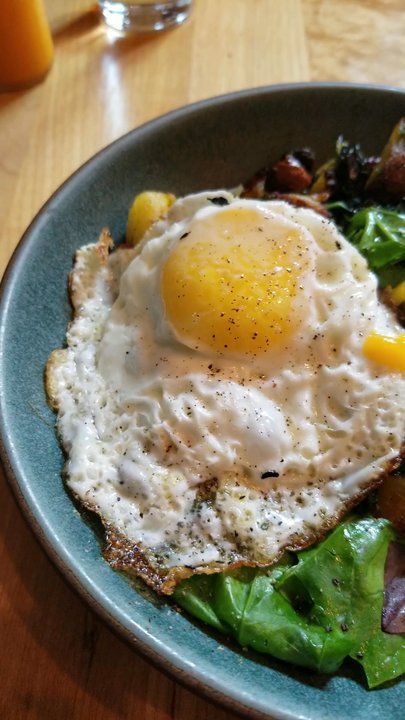 Coquine - Chanterelle Hash with some of their house made hot sauce. - New American Near Me - Portland, Oregon