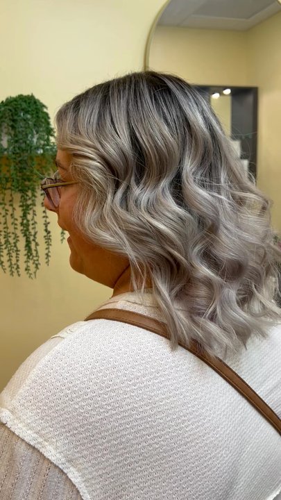Hair by Devon Lawrence - Silver blonde with a shadow root performed by Devon - Blow Dry/Out Services Near Me - Rocklin, California