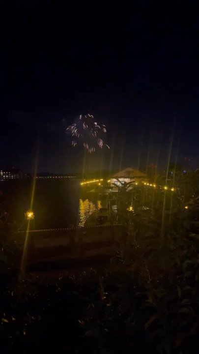 Trader Sam's Tiki Terrace - Catching the nightly fireworks over the water while enjoying a tasty libation - Tiki Bars Near Me - Lake Buena Vista, Florida