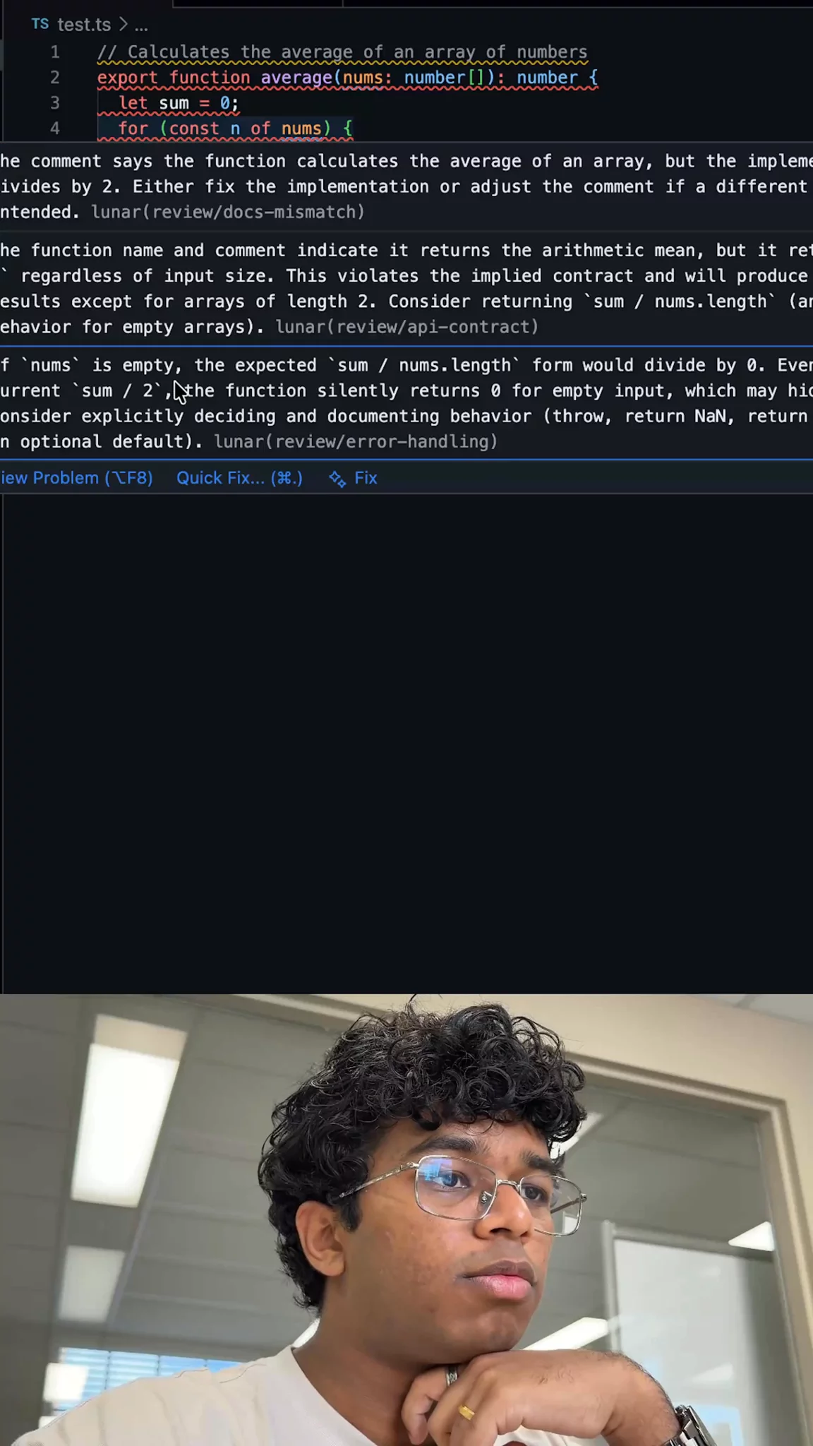 Lunar — AI Code Review as LSP Diagnostics image 1