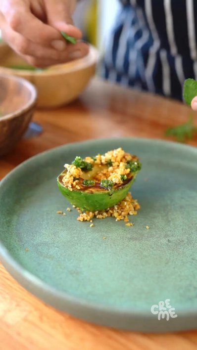 Grilled Avocado, Herbs & Chickpea Crumble