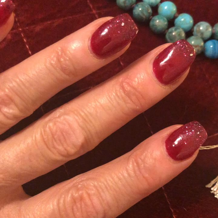 Castle Nail Spa - Solid red to rich sugar plum glamour dip manicure from Elaine. She's AMAZING - Nail Salons Near Me - Plano, Texas