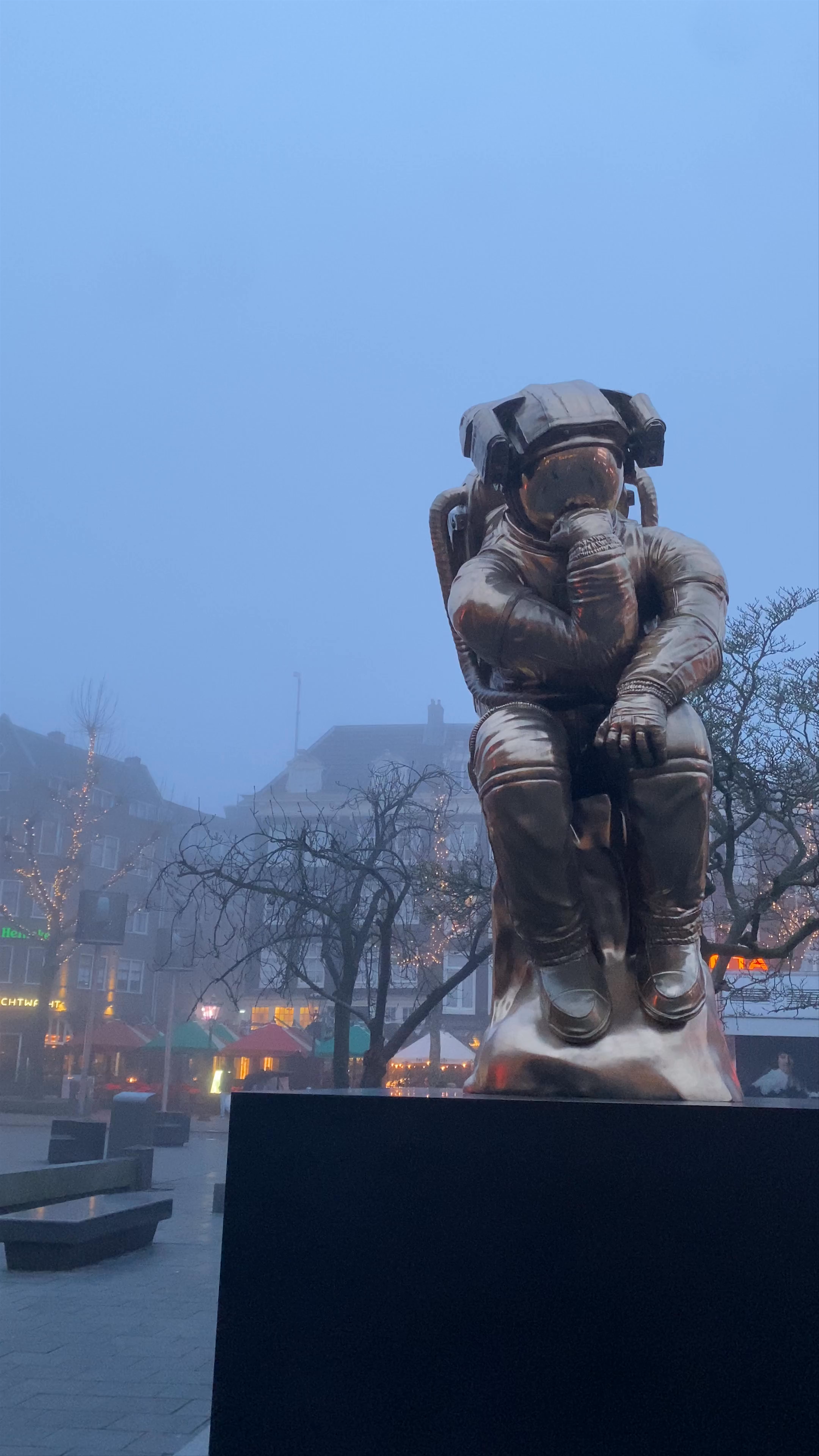 Reflective Astronaut Sculpture at Rembrandtplein, Amsterdam