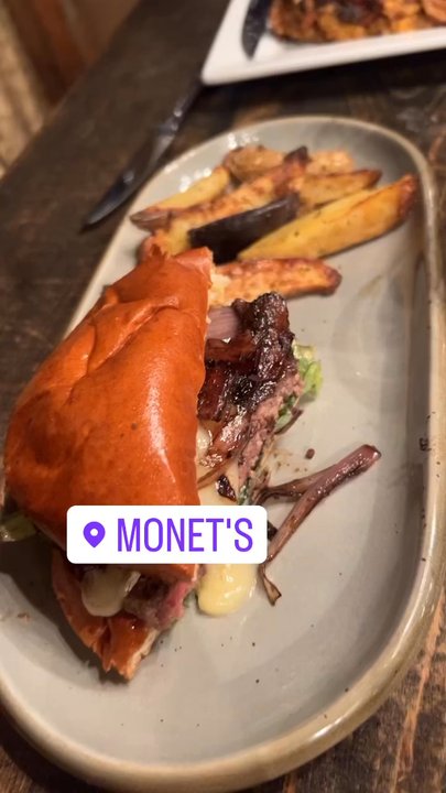 Monets Wine Bistro - Brie burger and flank - French Near Me - Exeter, California