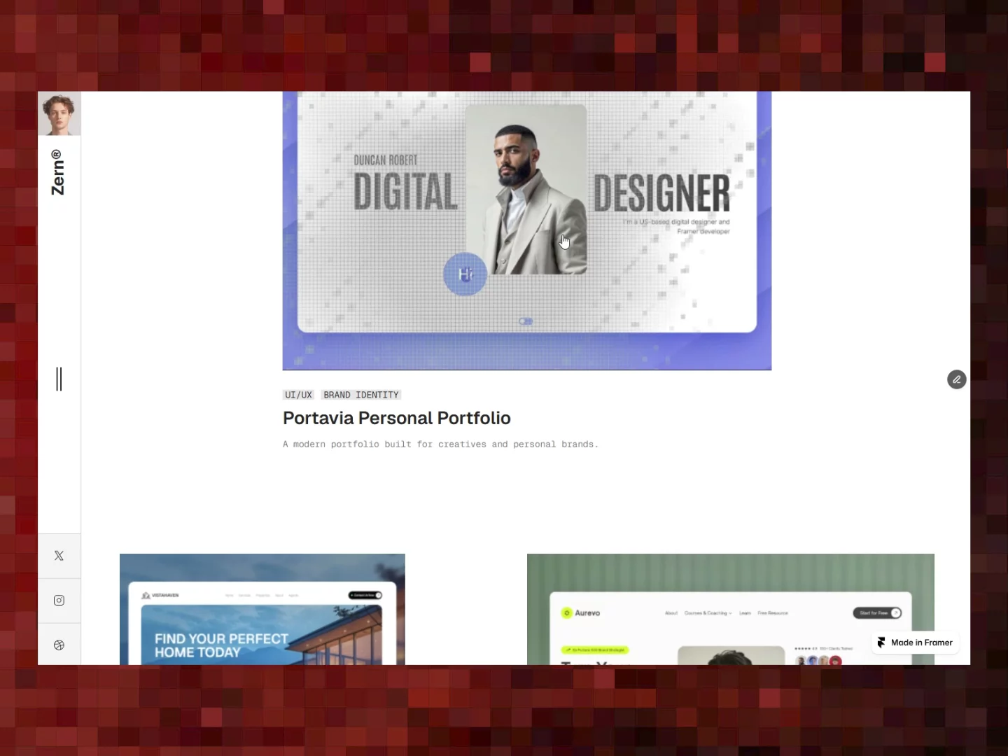 5 reusable pixel components in Zern — Part 5/5I didn’t build Zern as just another portfolio template.I built it as a collection of reusable Framer components.PixelScrollTransition creates seamless section transitions with pixel-inspired animations that make scrolling feel more immersive.Perfect for: • Section transitions • Portfolio websites • Landing pages • Creative storytelling✅ Included in the Zern Framer Template ✅ Reusable in unlimited client projectshttps://zern.framer.website/