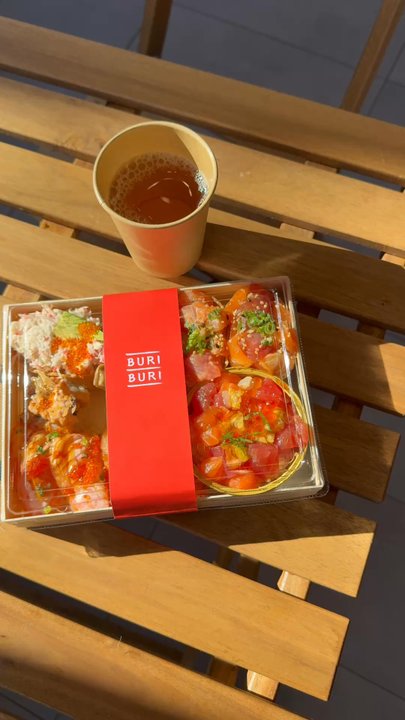Buri Buri - My big box and they provide complimentary tea and water by the door. - Japanese Near Me - Belmont, California